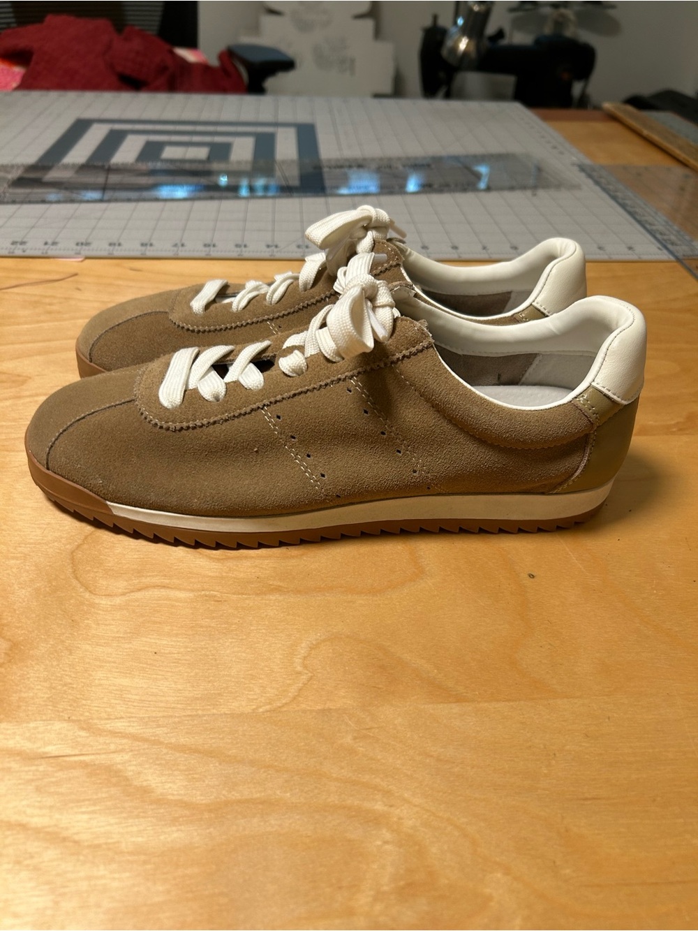 Project Cloud Women's Suede Athletic Sneakers in Taupe with White Laces - Picture 6 of 7